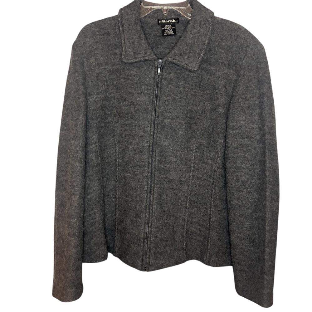 Sarah 100% Wool Zip Jacket Womens XL Gray Boiled Wool Sweater Coat blazer